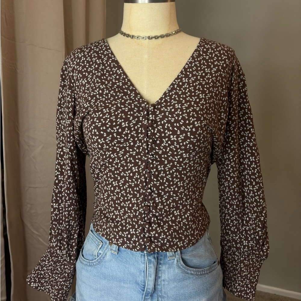 Abercrombie & Fitch Brown Floral Button-Front Blouse